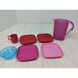Tupperware tuppertoys mixed lot dishes pitcher plates bowl mug pink red blue
